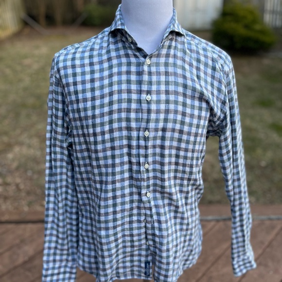 Suitsupply Other - Suitsupply LINEN Check 16/41 Long Sleeve Shirt Cutaway Collar Loose Airy